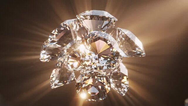 A cluster of diamonds catching light with radiating beams