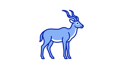 Fototapeta premium Minimalist blue line art icon of an antelope standing in profile isolated on a white background for graphic design projects