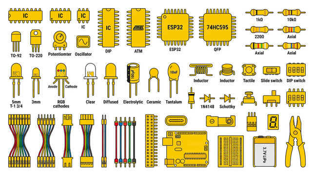 Electronic Components Isolated Icons Set