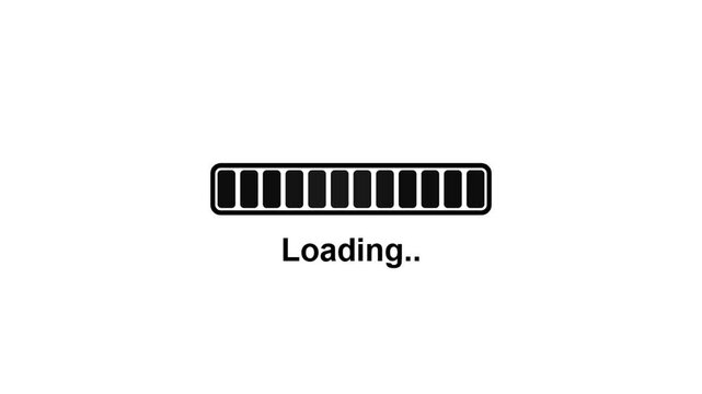 Minimalist loading bar icon with text on a plain white digital background surface