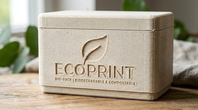 Environmentally conscious bio-pack design showcasing a sustainable and biodegradable packaging solution with a clean, minimalist aesthetic for responsible products
