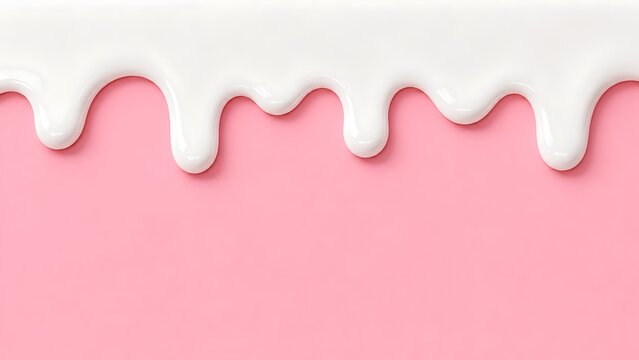 White cream flowing down on pink background abstract liquid dairy food texture