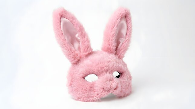 Pink fluffy bunny mask isolated on white background