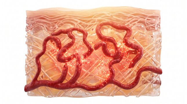 3D Microscopic Diagram of Capillary Hyper-Dilation and Inflammation in Rosacea