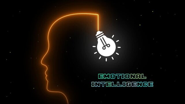 Creative human mind with glowing light bulb illustrating emotional intelligence, empathy, communication and smart decision making.