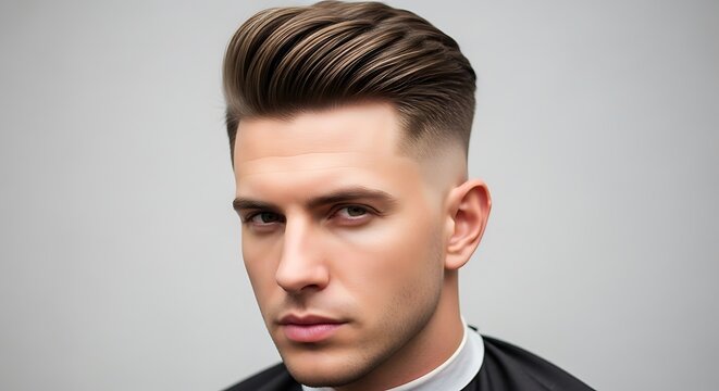 Stylish Young Man with Modern Pompadour Haircut Looking Confidently