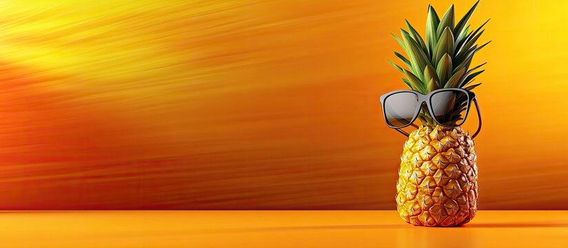 Funny Pineapple Wearing Sunglasses On Vibrant Orange Background
