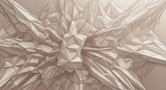 Abstract beige geometric wireframe structure with triangular facets