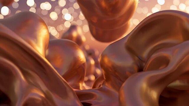 Abstract metallic liquid forms with bokeh background
