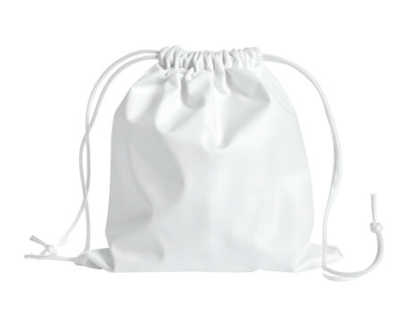 Wide white canvas drawstring bag with long cords.