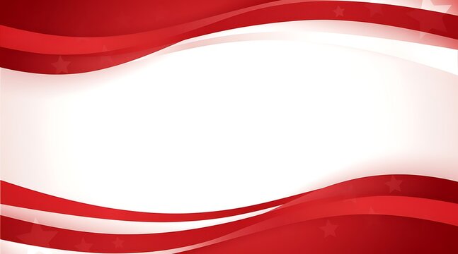 Abstract Red and White Wavy Frame Background with Subtle Stars for Patriotic Celebration Design