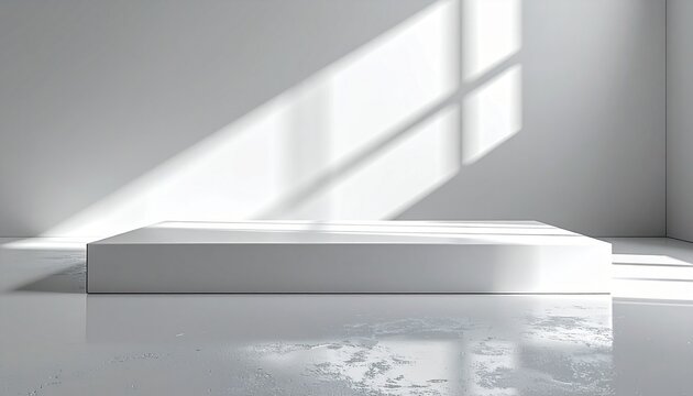 White Product Podium with Window Shadows in Minimal Studio
