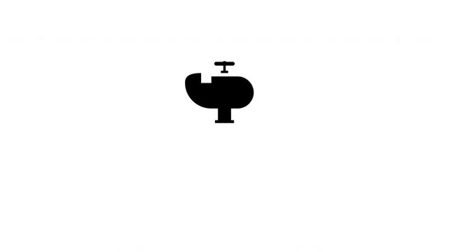 4K animated flat vector water faucet with dripping drops on white.