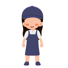 Happy little girl cartoon character wearing a cap and overall dress