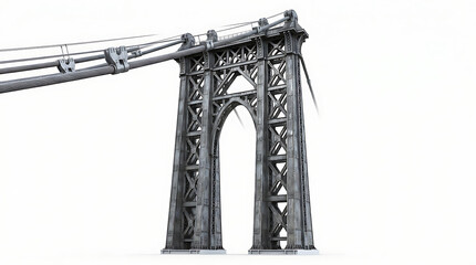 Fototapeta premium Detailed Steel Suspension Bridge Tower Section Isolated on a Clean White Background