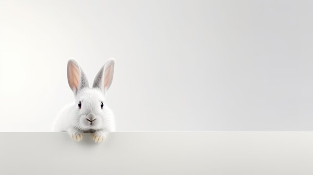 cute animal pet rabbit or bunny white color smiling and laughing isolated with copy space for easter background, rabbit, animal, pet, cute, fur, ear, mammal, background, celebration, generate by AI