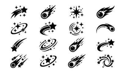 Falling Star and Comet Black Silhouette Vector Icon Set © Fagun Aria