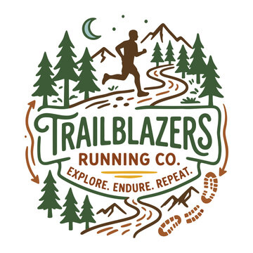 Trailblazers Running Co Retro Mountain Adventure Logo.