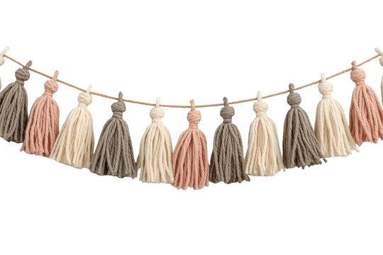 Pastel tassel garland with pink cream and gray fringe