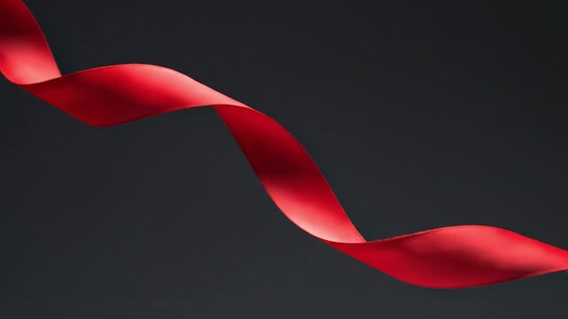 Wavy Red Ribbon Flowing Through Air Against Dark Background