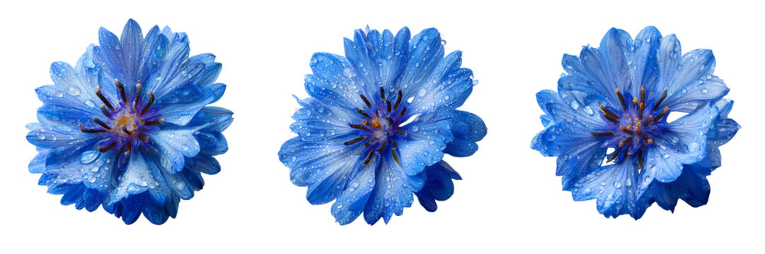 Set of A freshly picked blue flower on transparent png background. Ai generated