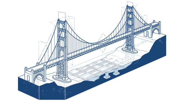Iconic suspension bridge illustration showcasing engineering marvels and architectural grandeur