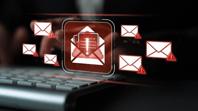 Digital Communication and Cybersecurity Concept with Alert Icon, Email Notifications, and Keyboard in Background for Technology Themes Sigmoid