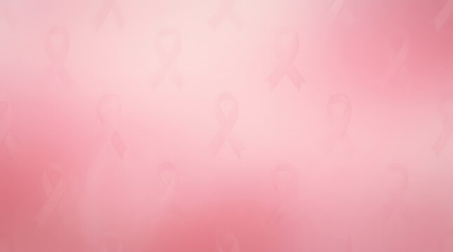 Soft pink background with repeating pattern of subtle breast cancer awareness ribbons for awareness campaigns and support
