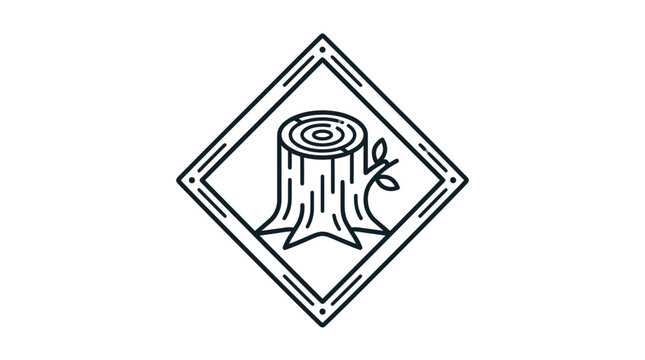 Forestry emblem, tree stump, nature symbol, minimalist icon, wood industry logo