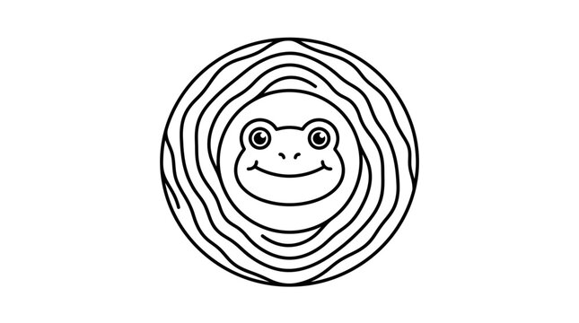 frog face in circle, black lines