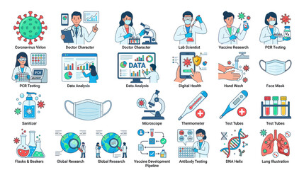 Fototapeta premium Medical Research and Health Icons Collection