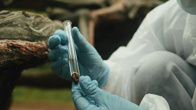 Scientist Measuring Forest Ground With Soil Testing Equipment