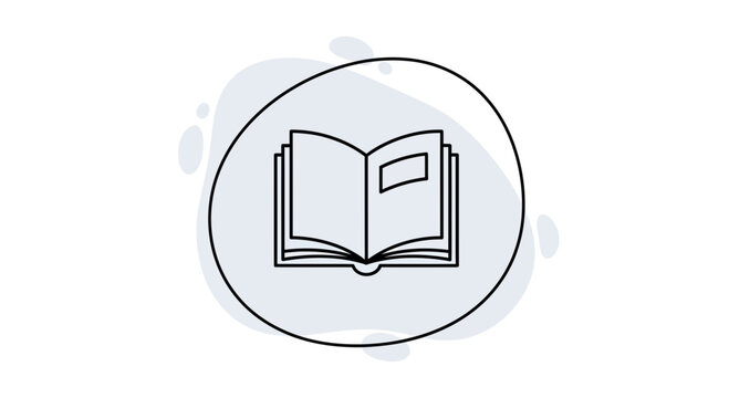 Open Book Icon, Light Outline on White Background, Minimalist Style