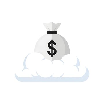 Money bag with a dollar sign on a white cloud representing cloud computing finance or digital currency isolated on white background