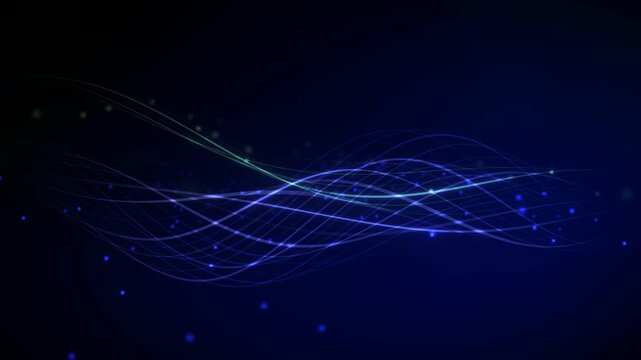 A mesmerizing ethereal video with glowing blue lines moving in an undulating wave pattern against a velvety black backdrop