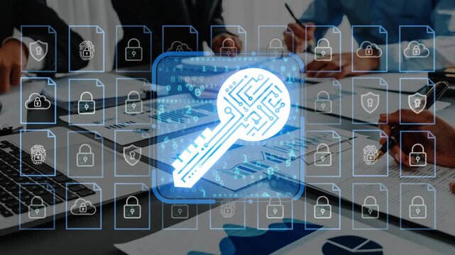 Digital Security Concept with Key Symbol and Documents Depicting Data Protection Through Technology and Cybersecurity Measures in a Business Environment. Entropy.