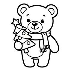 Obraz premium Cute teddy bear holding a Christmas tree