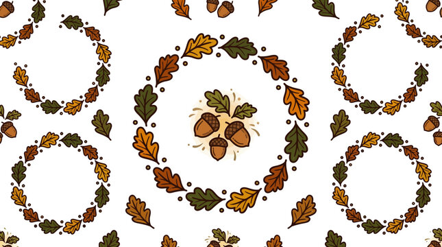 Autumn leaves and acorns pattern