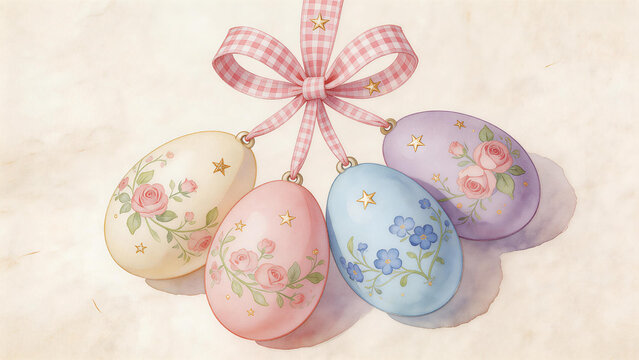 Decorated Easter eggs with floral patterns