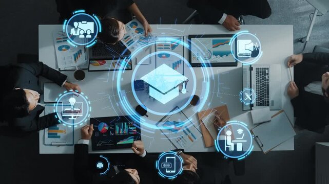 Online education icons show e-learning, online education classes, and digital study. Online education enables global online education access, flexible learning. Funnel