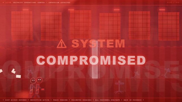 System Compromised Cyber Attack Alert Warning in Data Center Server Room
