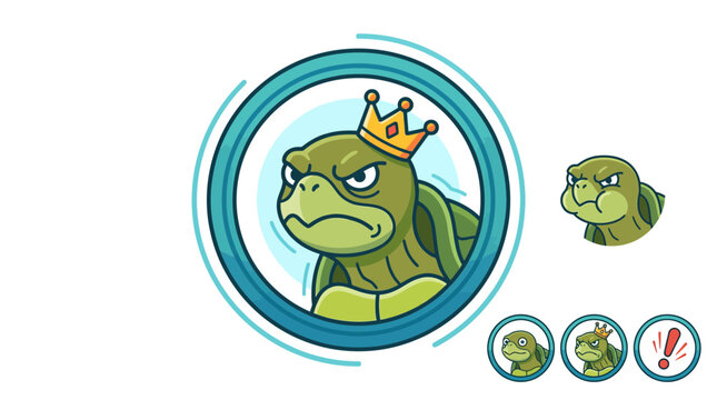 Angry Turtle King Chat Sticker Icon - Mascot Character Design