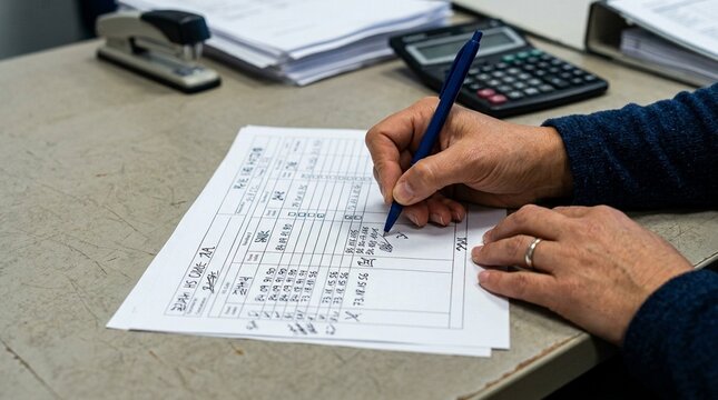 Freight forwarder finalizing an HS code classification sheet - Customs Clearance and International Trade Compliance Stock Photo