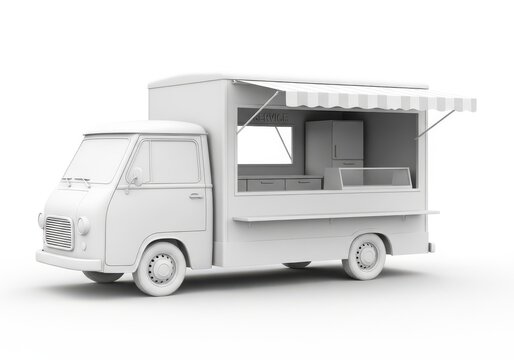 Classic camper van with pop-up roof for road trips isolated on white background