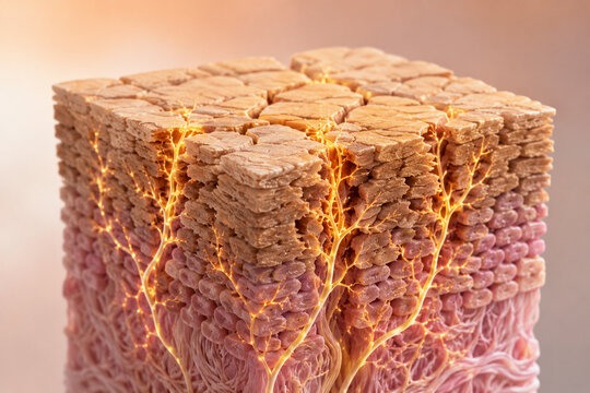 AI generated detailed skin barrier anatomy showing epidermal layers neural network dermal tissue cellular structure for medical education dermatology scientific research