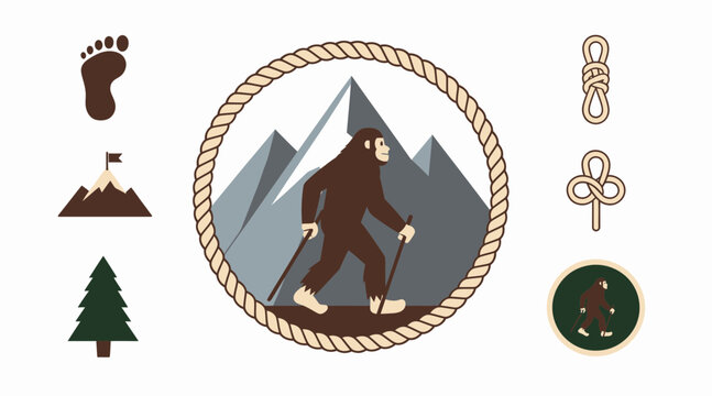 Bigfoot hiking mountains wilderness sasquatch trekking