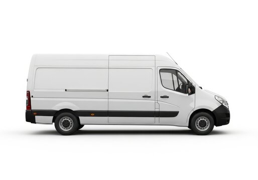Elegant white commercial cargo van side view isolated on white background