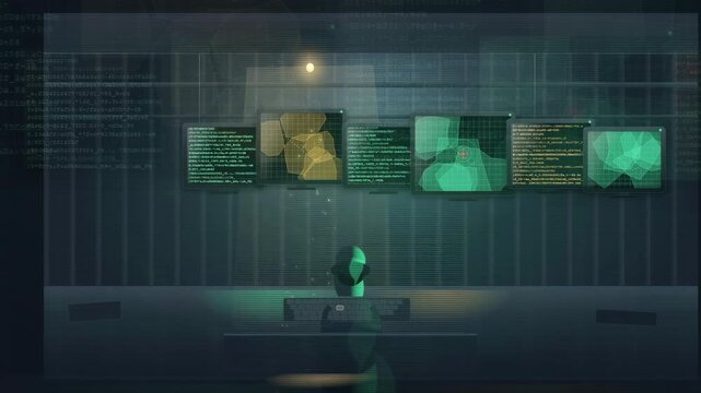 Futuristic Cyber Security Control Room with Holographic Data Displays