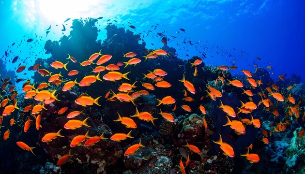 Vibrant Underwater Reef Scene with Colorful Fish and Coral