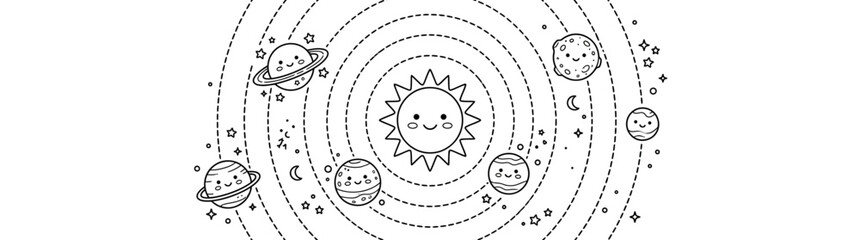 Cute Kawaii Solar System Kids Doodle with Smiling Sun and Planets Space Collection 2026 Illustration © Andri_Taulana
